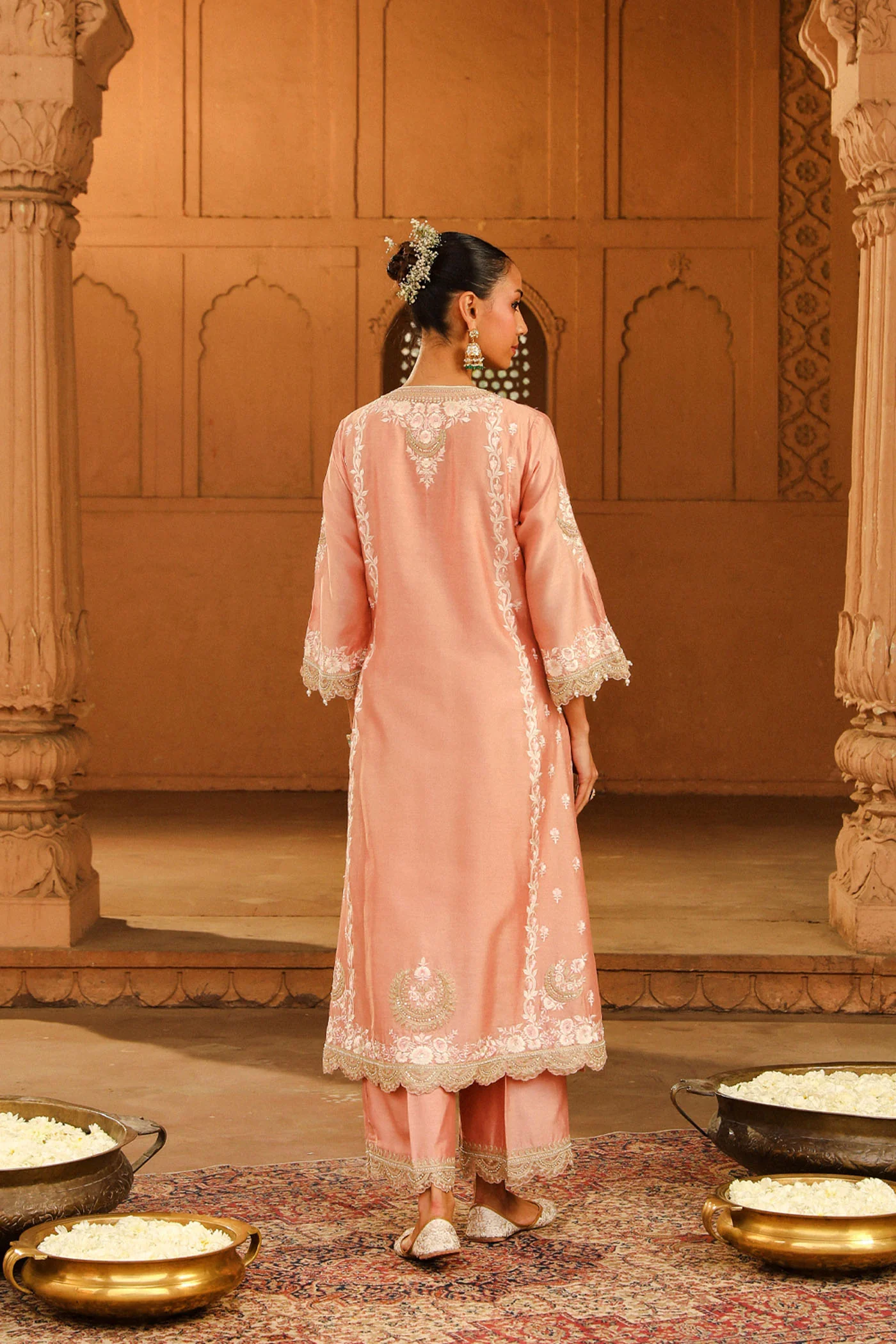 Yasna - Off Rose Long kurta with palazzo and dupatta - Image 5