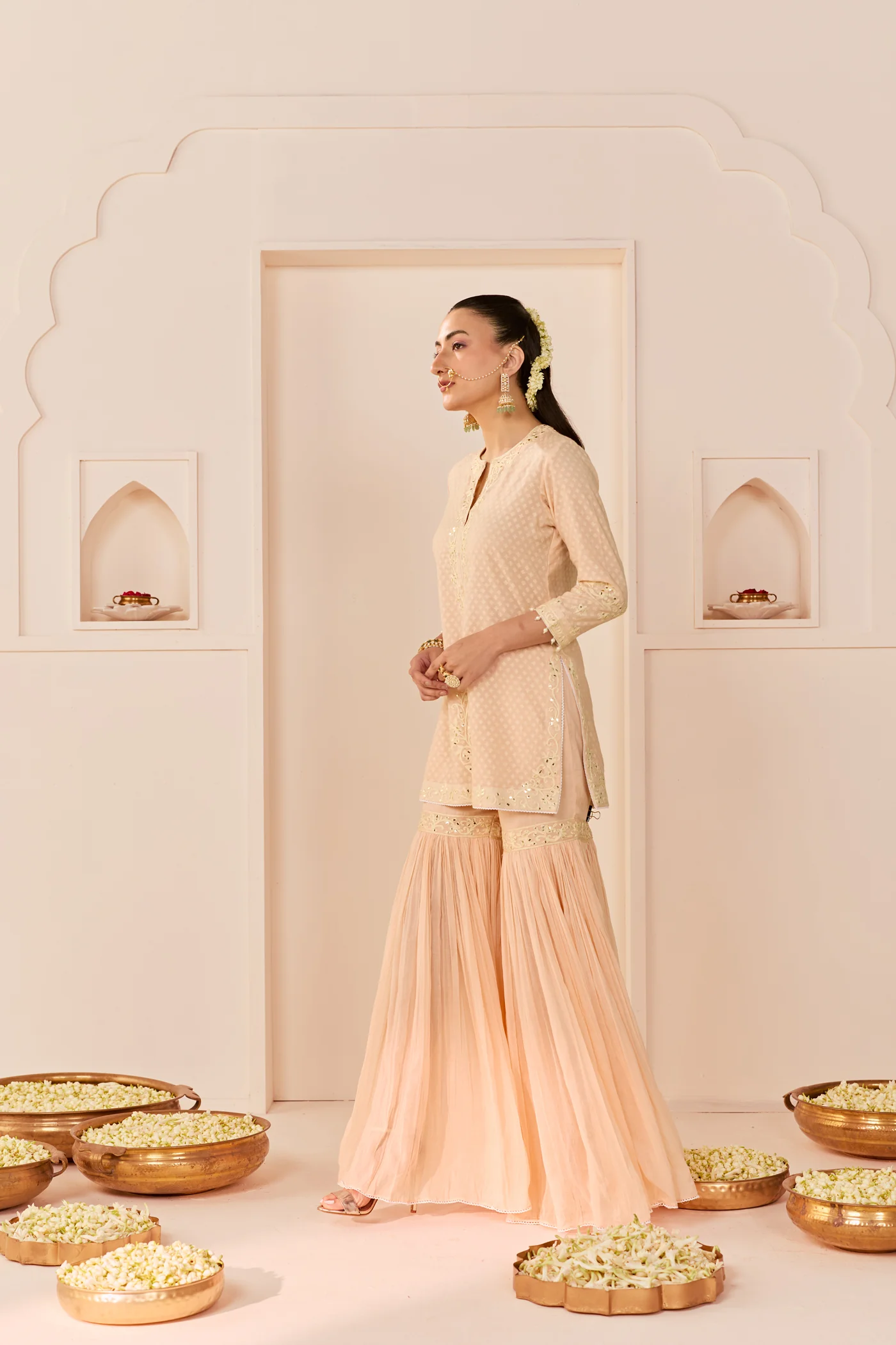 Yasneen - Carnation Pink Short Kurta With Garara And Dupatta - Image 3