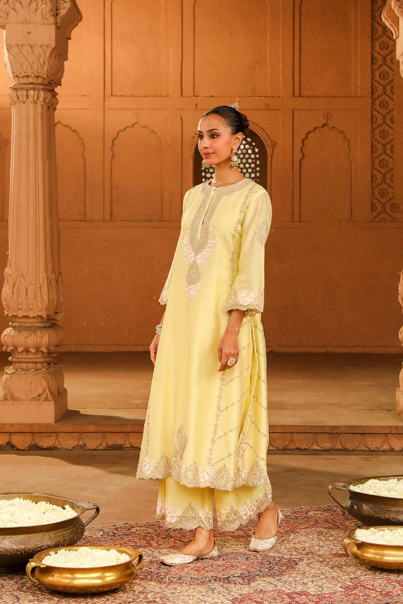 Yusra - Lemon Yellow Long kurta with palazzo and dupatta (Lxrts) - Image 4