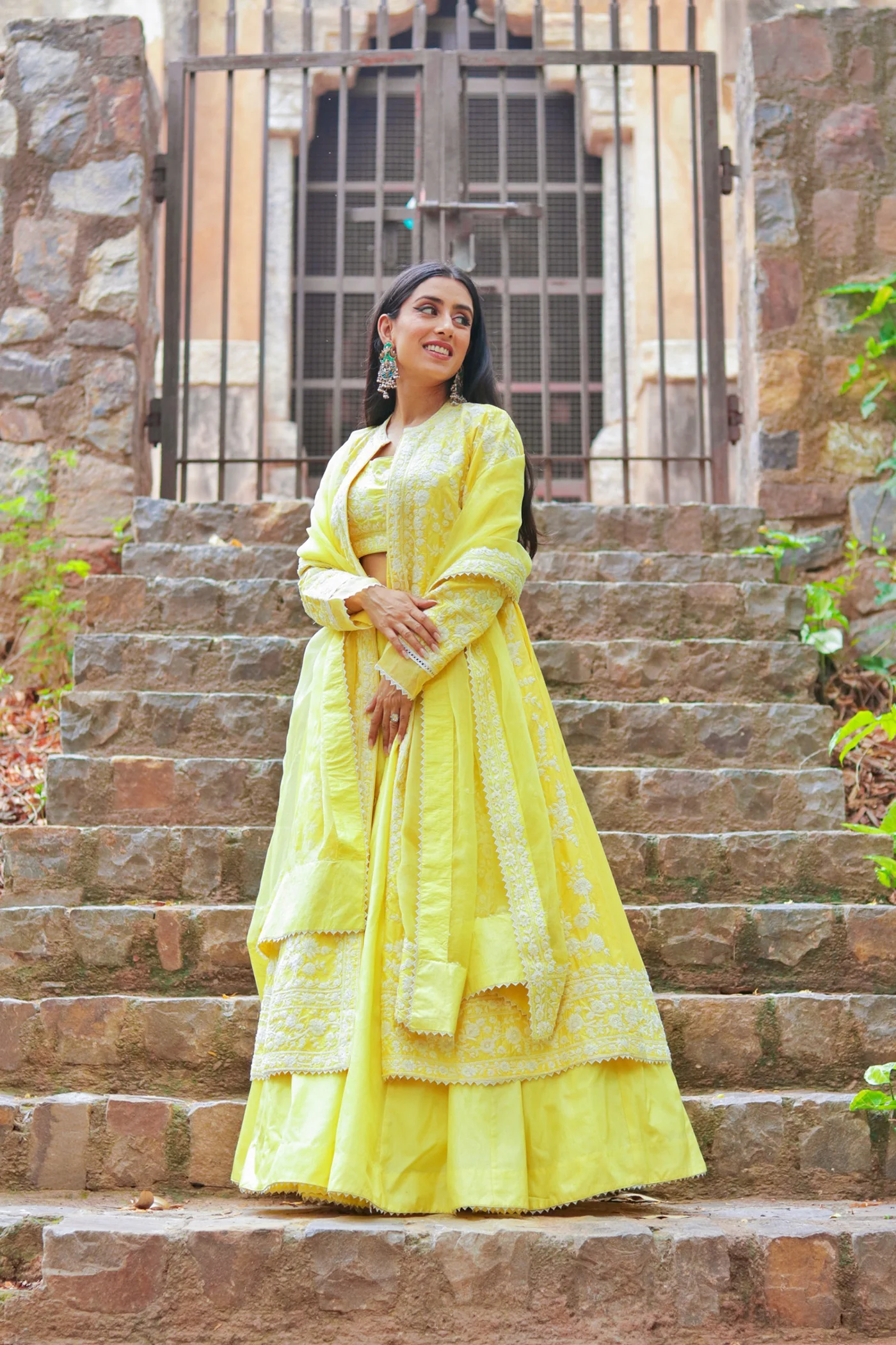 Upasana Ghai in Zahria - Lemon Yellow Jacket, lehenga with blouse and dupatta - Image 4