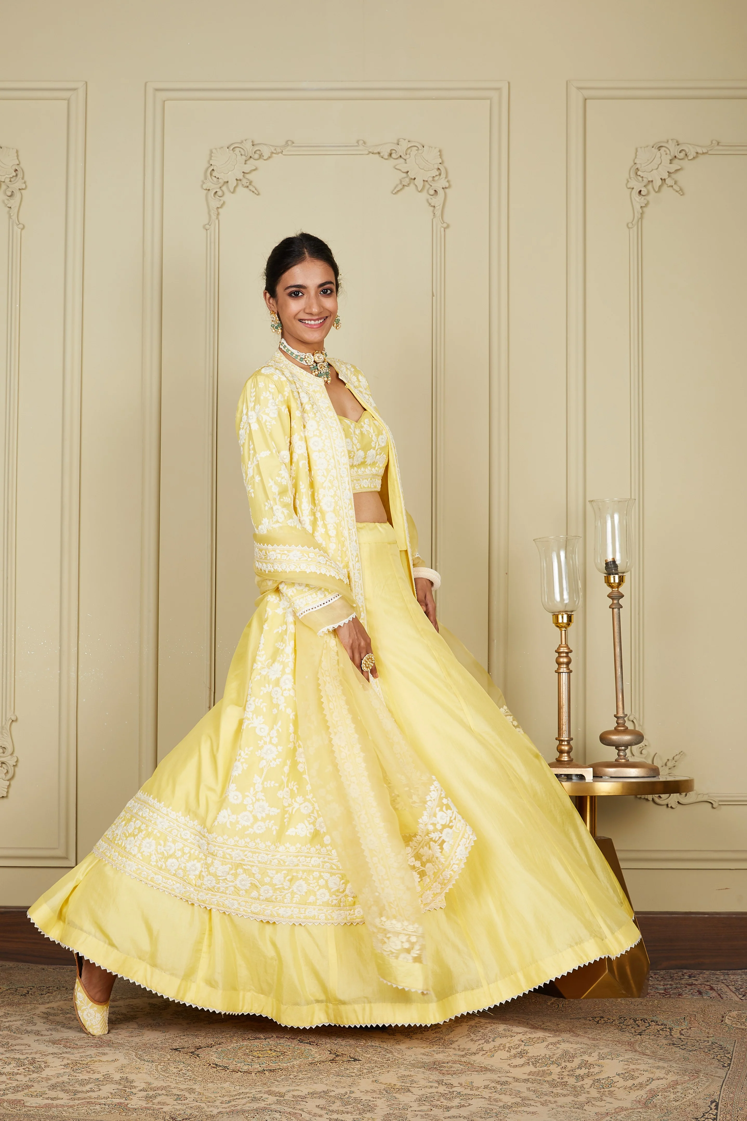 Upasana Ghai in Zahria - Lemon Yellow Jacket, lehenga with blouse and dupatta - Image 5