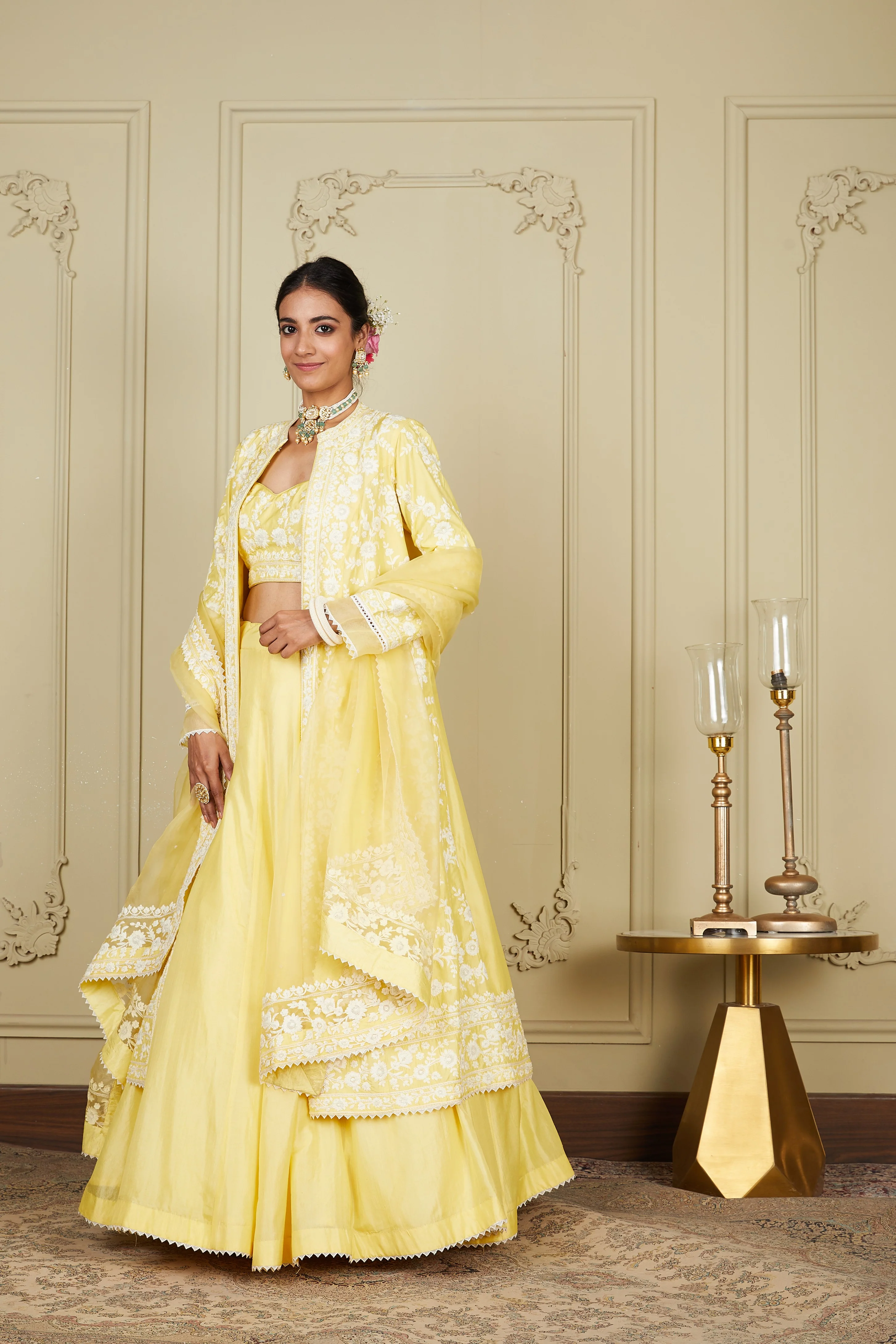 Upasana Ghai in Zahria - Lemon Yellow Jacket, lehenga with blouse and dupatta - Image 6