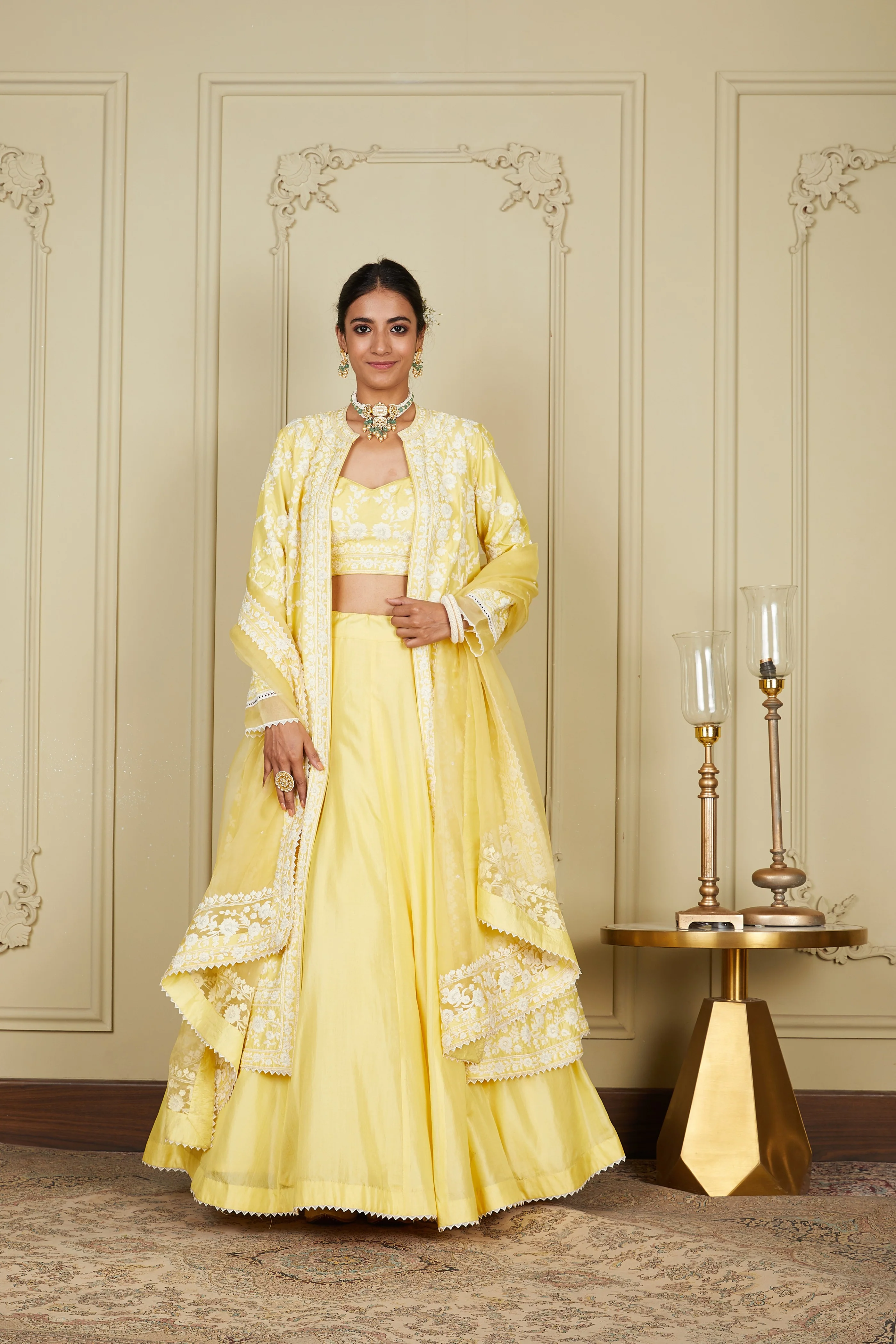 Upasana Ghai in Zahria - Lemon Yellow Jacket, lehenga with blouse and dupatta - Image 7