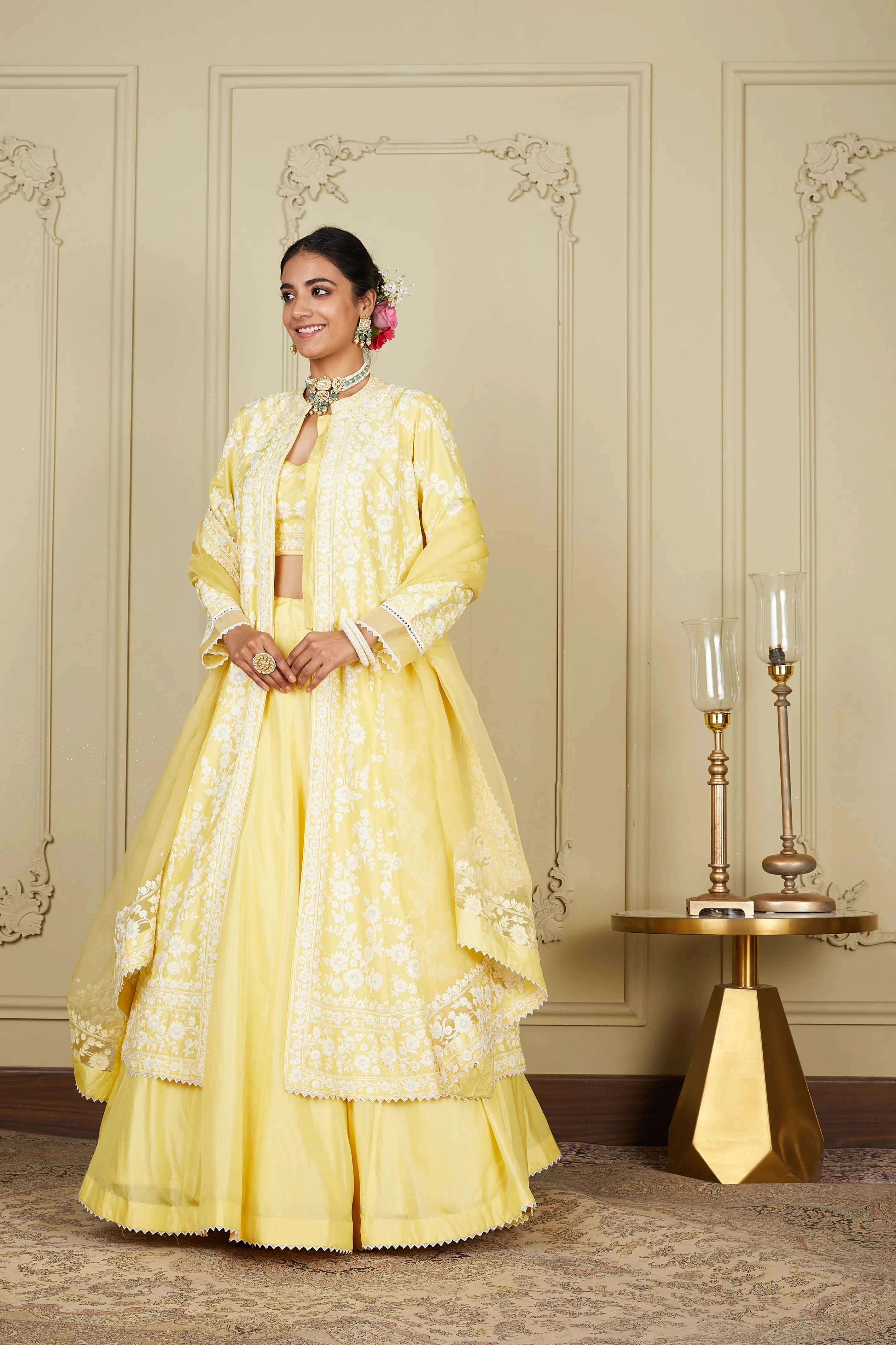 Upasana Ghai in Zahria - Lemon Yellow Jacket, lehenga with blouse and dupatta - Image 8