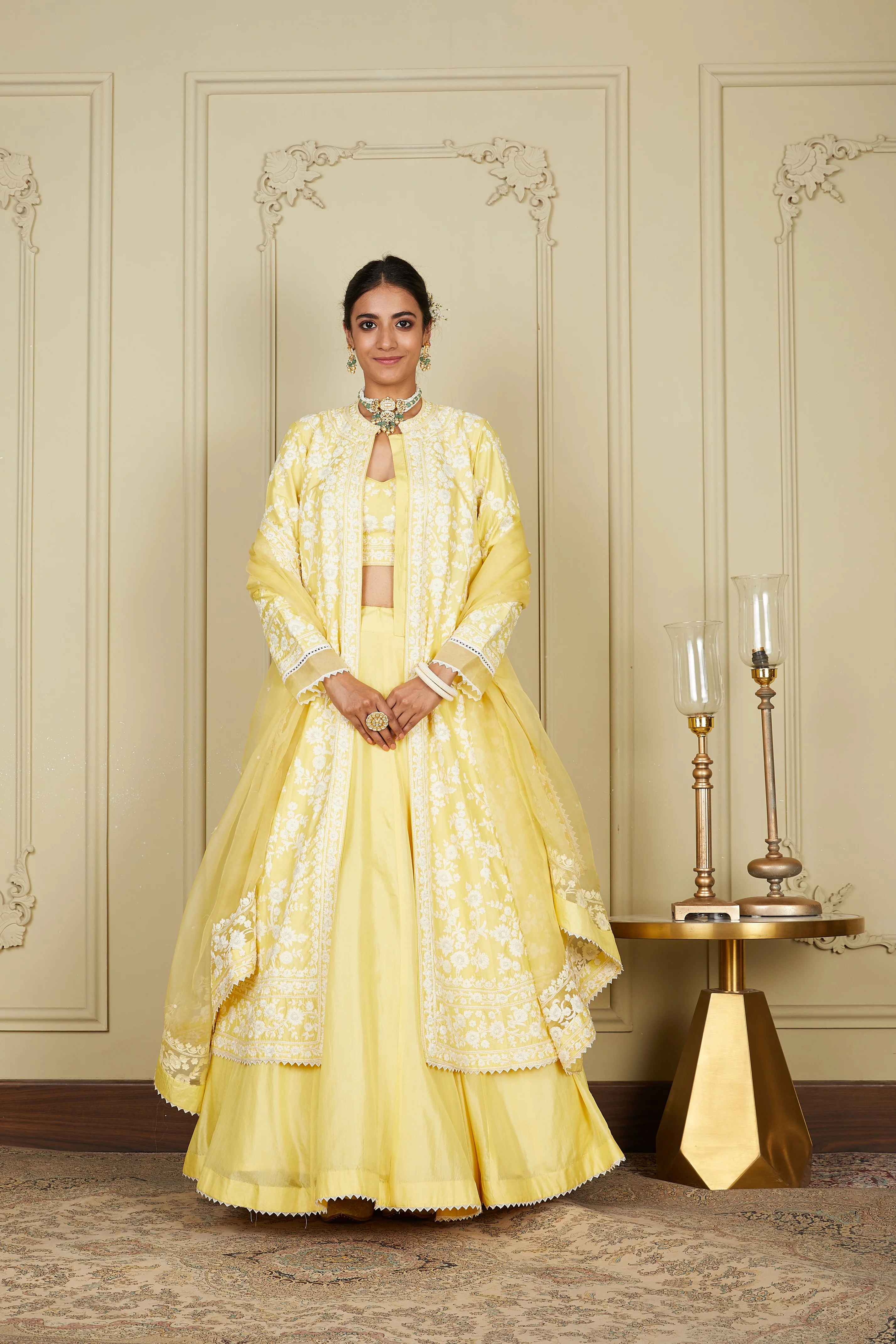 Upasana Ghai in Zahria - Lemon Yellow Jacket, lehenga with blouse and dupatta - Image 9