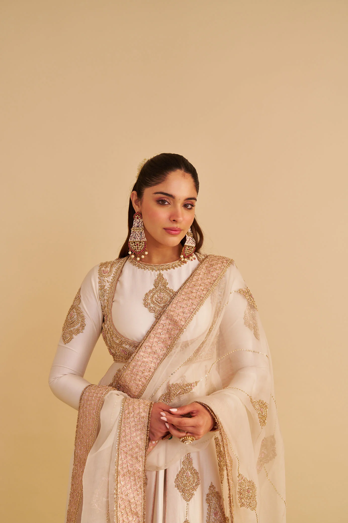 Zainah - Dabka Zardozi Embroidered Silk Daisy Ivory Anarkali  Set - Image 8