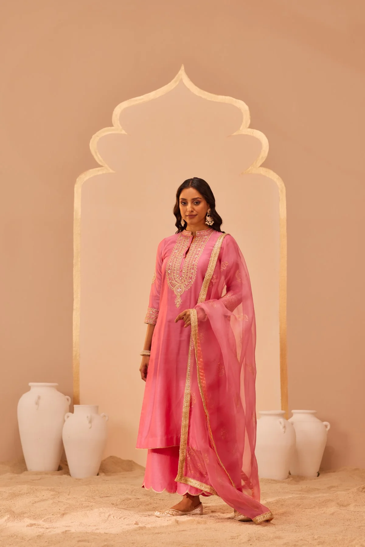 Zaniab - Flamingo Pink Kurta Set - Image 2