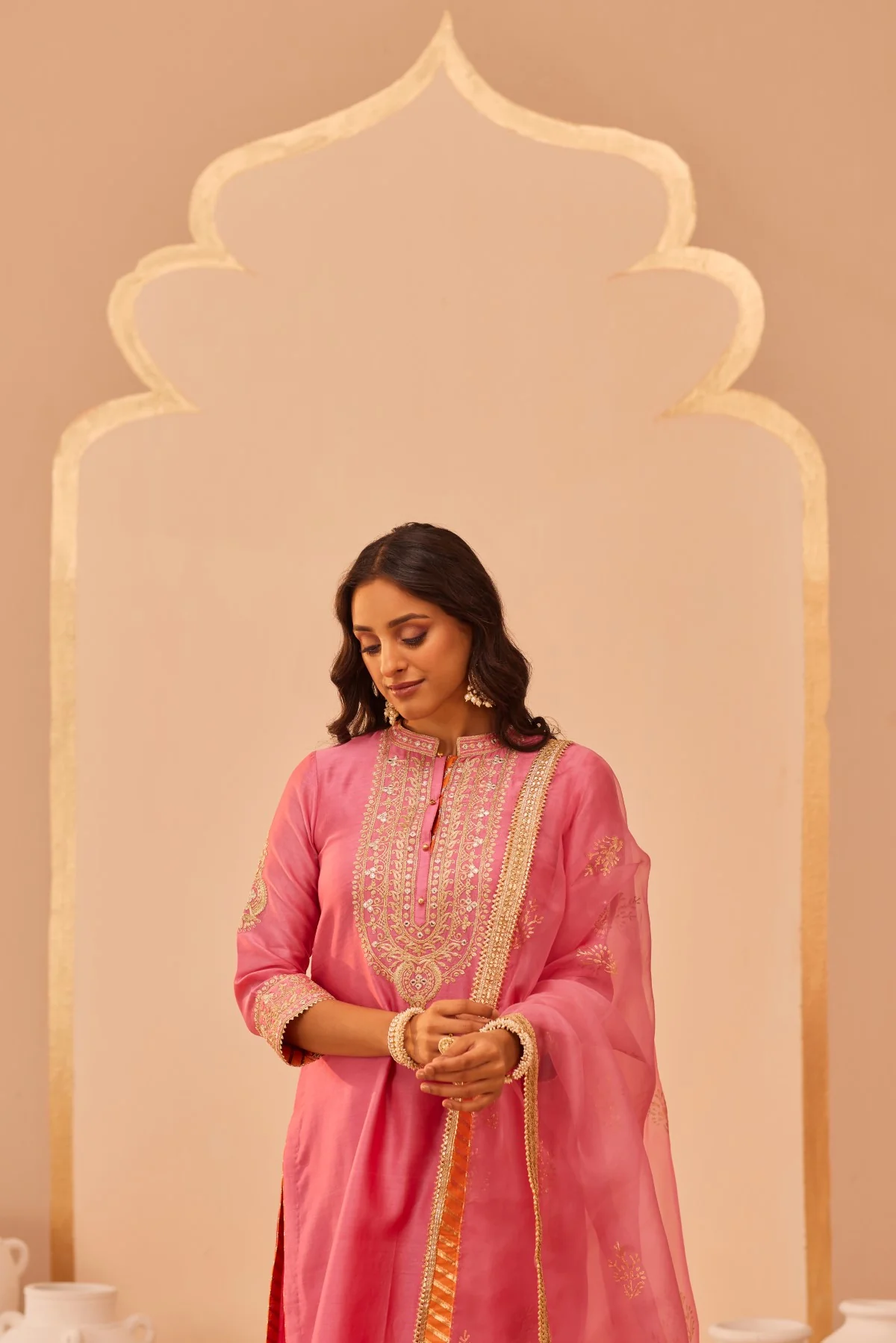 Zaniab - Flamingo Pink Kurta Set - Image 3