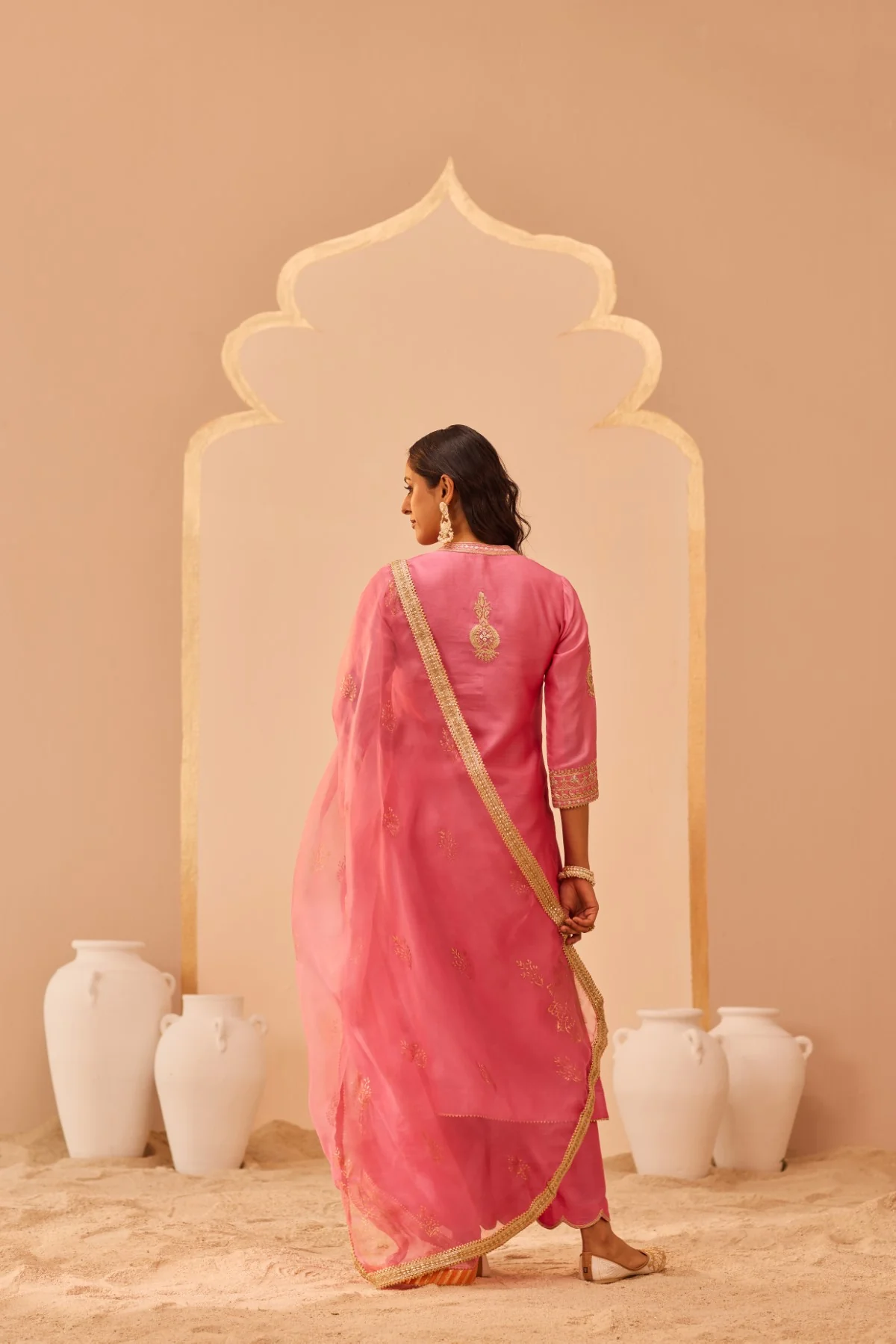 Zaniab - Flamingo Pink Kurta Set - Image 4