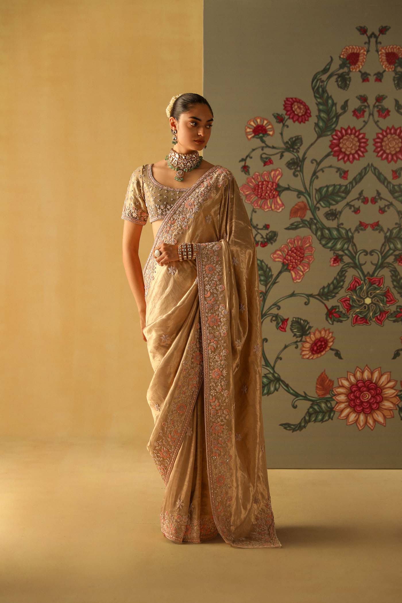Zeenat - Gold Tissue Saree Set - Image 3
