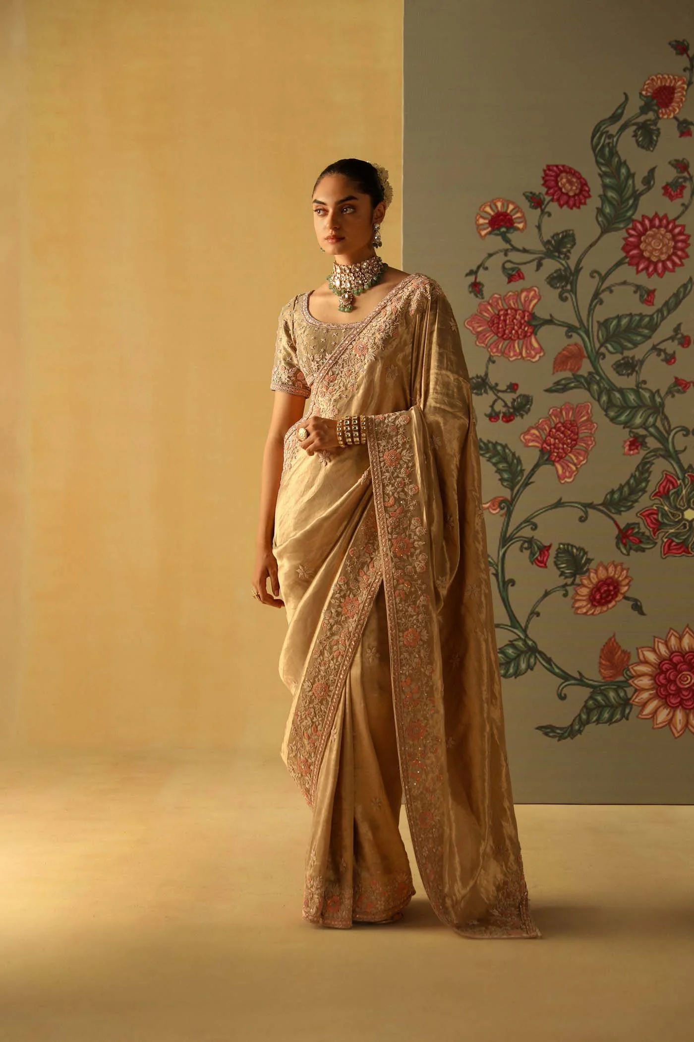 Zeenat - Gold Tissue Saree Set - Image 4