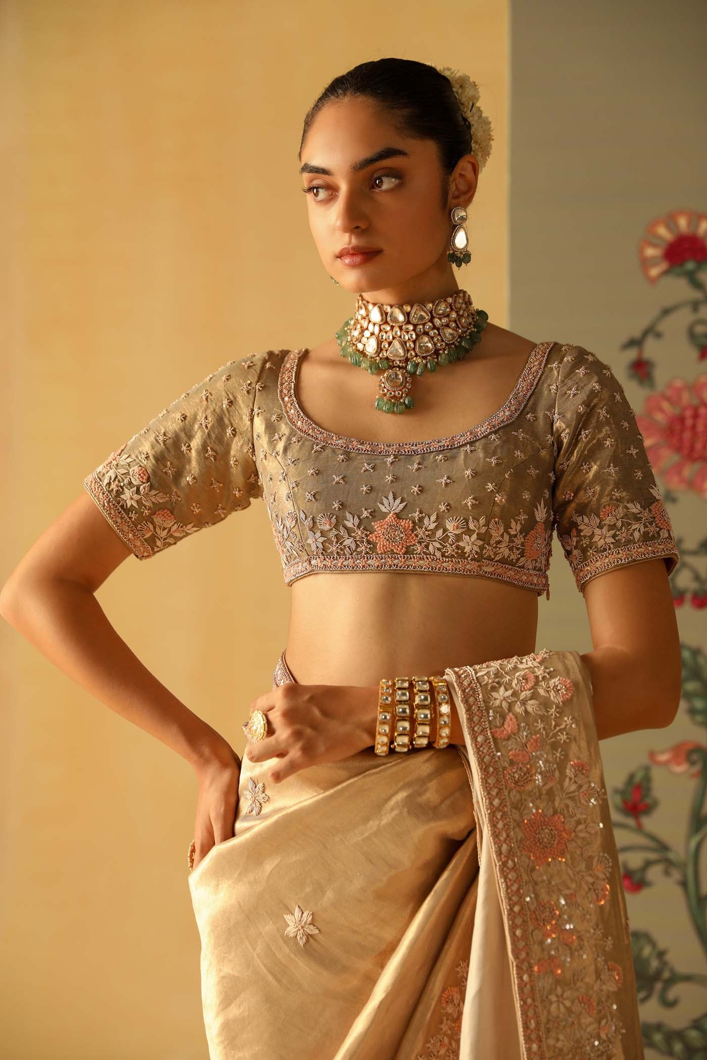 Zeenat - Gold Tissue Saree Set - Image 8