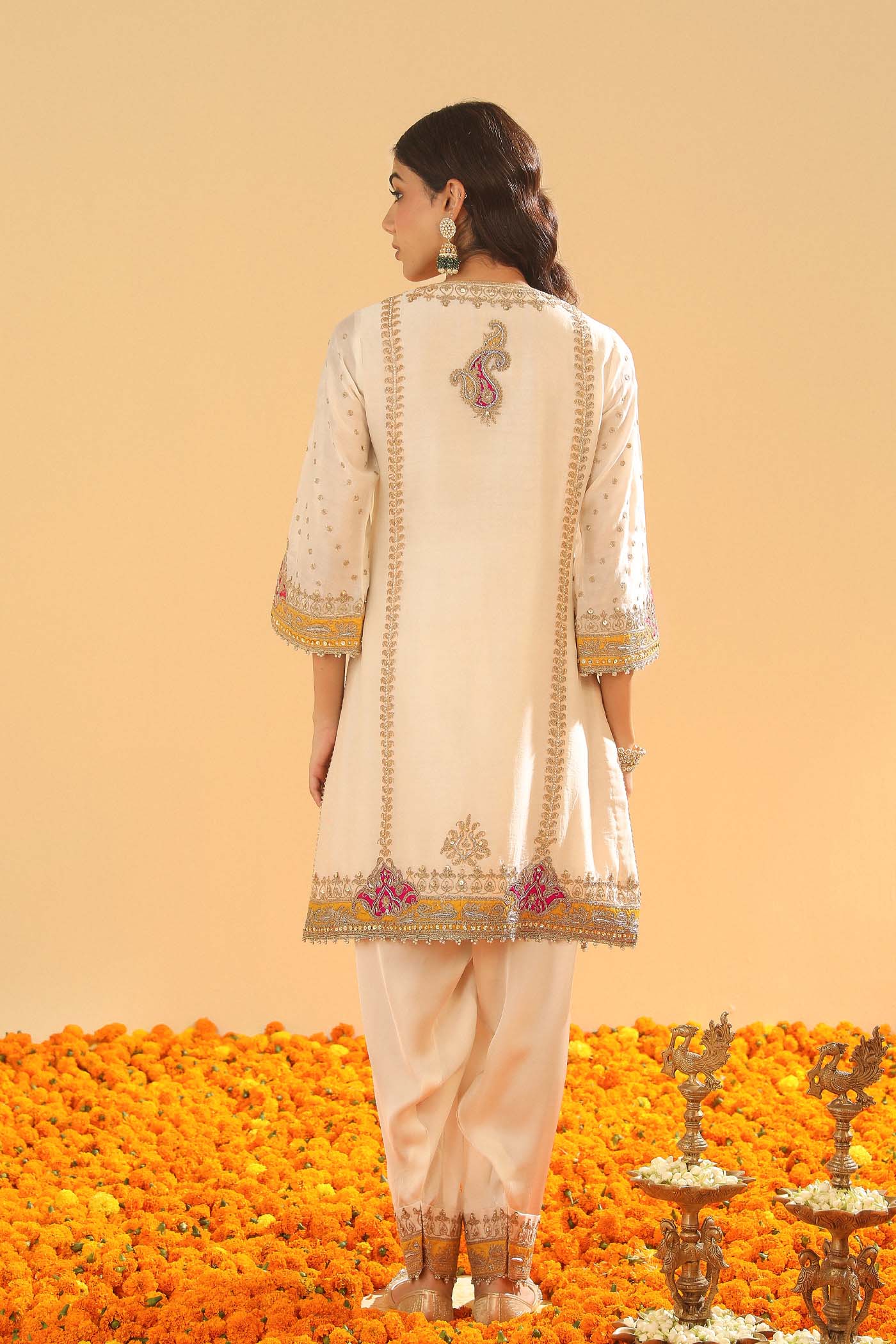 Ziana -  Daisy Ivory Short Straight Kurta with Salwar and Dupatta - Image 4