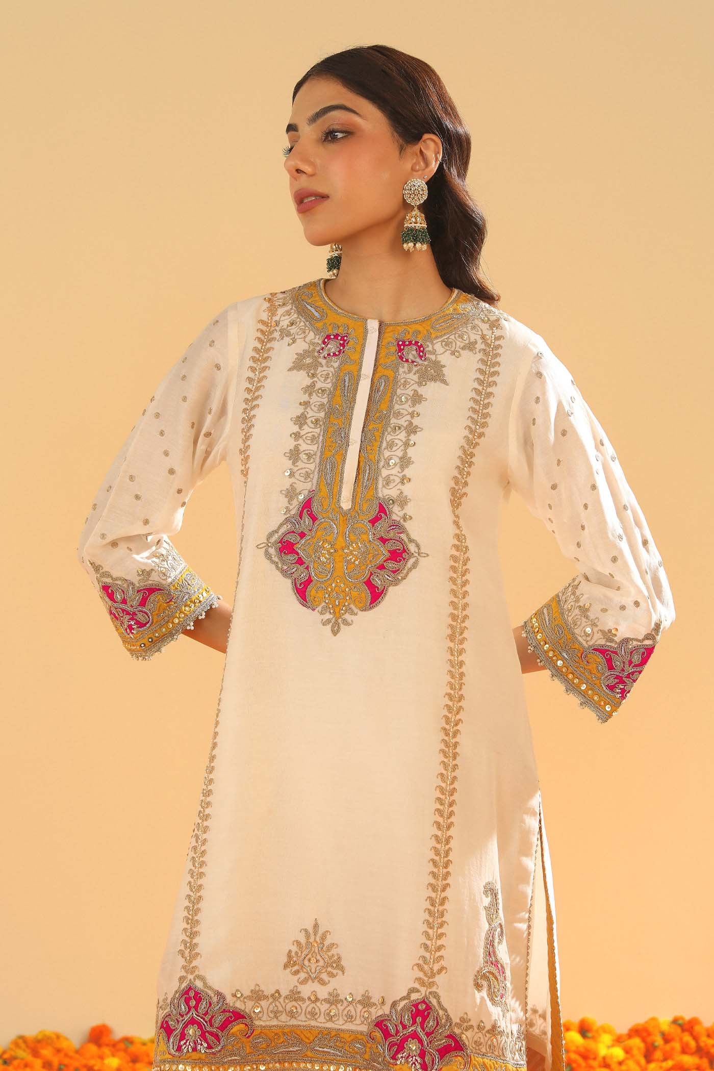 Ziana -  Daisy Ivory Short Straight Kurta with Salwar and Dupatta - Image 6